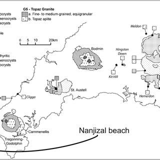 Map of the granite petrology of the Cornubian Batholith from Simons et ...