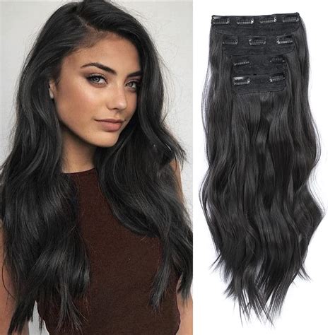 4pcs Clip In Hair Extensions 20inch Black Hair Extensions Long Wavy Hair Extensions