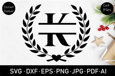 Floral Wreath Split Letter K Monogram Svg Eps Dxf Png