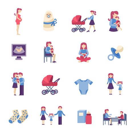 Motherhood Flat Icons Set Vector Art At Vecteezy