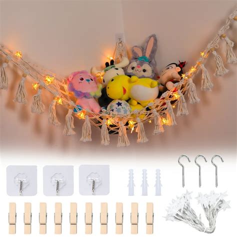 Stuffed Animal Net or Hammock with LED Light, Hanging Corner Net for ...