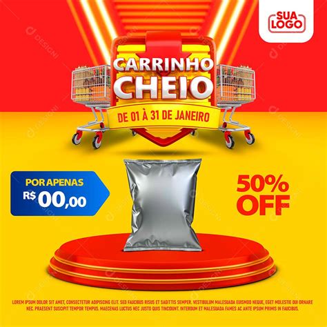 Post Feed Supermercado Carrinho Cheio Produto Promoção Social Media PSD