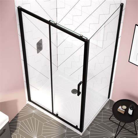 Hamburg Matt Black Easy Clean 8mm Sliding Shower Enclosure 1000x760mm