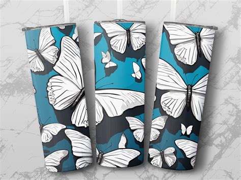 3d White Butterfly Flowers 20 Oz Skinny Tumbler Sublimation Design