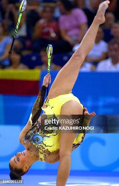 Russian Alina Kabaeva Performs With Clubs At The Gymnastics Rhythmic