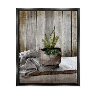 Stupell Potted Plant Still Life Framed Floater Canvas Wall Art Design