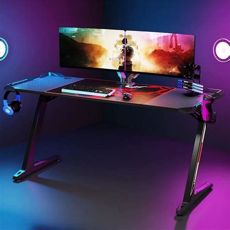 Bureau Gamer Led Unho Noir X Cm R Glable Hauteur Rangement