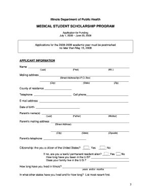 Fillable Online Idph State Il MEDICAL STUDENT SCHOLARSHIP PROGRAM Fax