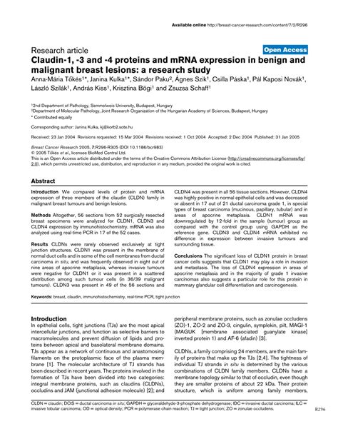 Claudin 1 3 And 4 Proteins And Mrna Expression In Benign And