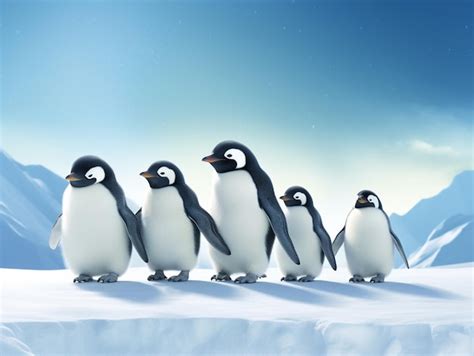 Un grupo de pingüinos está alineado sobre una superficie nevada Foto