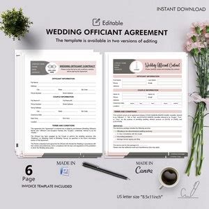 Officiant Contract Canva Template Printable And Editable Wedding