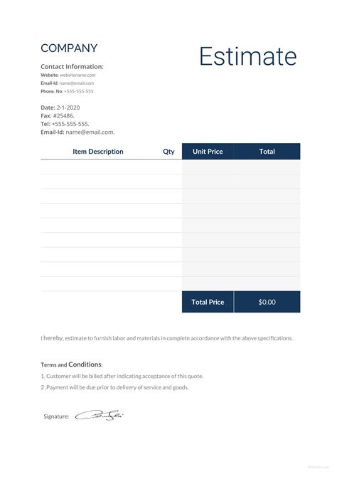 Blank Estimate Template In Microsoft Word Excel Template Net