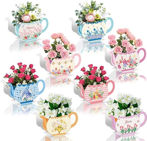 Qpout Pieces Tea Party Centerpieces Floral Teapot Flower Boxes Tea