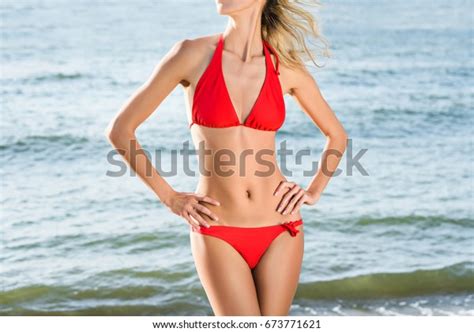 Female Body Red Bikini On Beach Stock Photo 673771621 Shutterstock