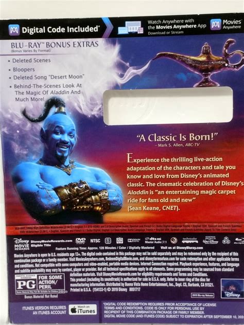 Aladdin Live Action Blu Ray Dvd With Slipcover