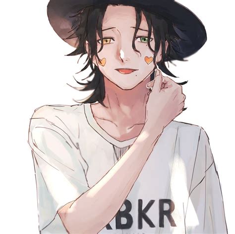 1boy Male Focus Solo Heterochromia Black Hair Hat Green Eyes Illustration Images