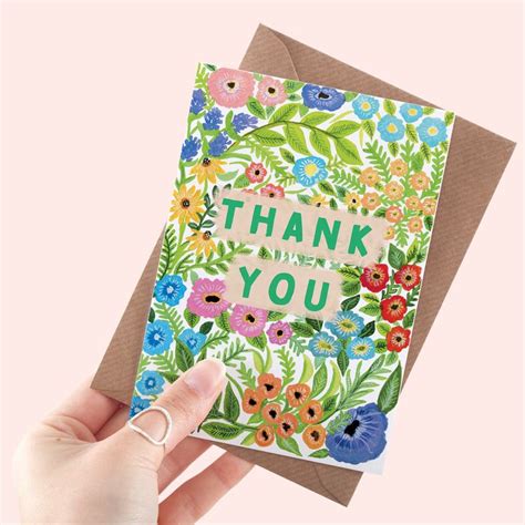 Thank You Card Wildflower Lllustrated Floral Pattern Greeting Card ...