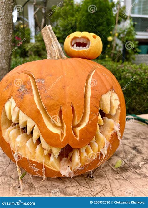 Art Carving Of Vegetables Pumpkin Jack O Lanterns With An Evil Face