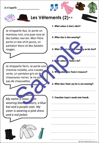 French Clothing Worksheets Les Vetements Teaching Resources