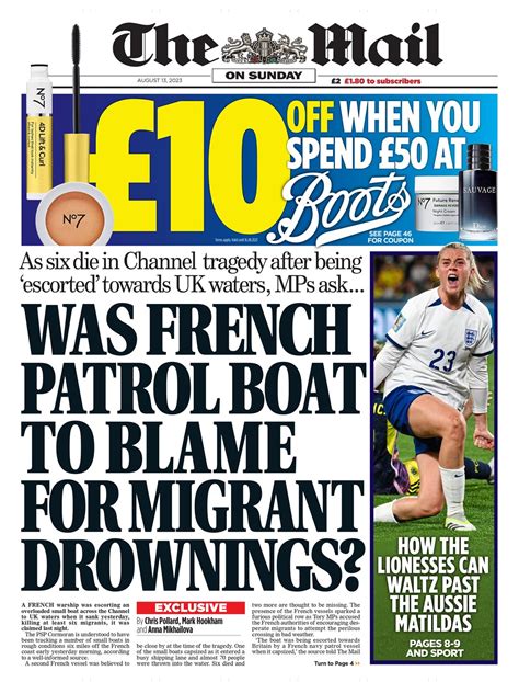 Mail On Sunday Front Page 13th Of August 2023 Tomorrow S Papers Today