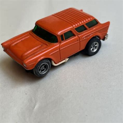 Vtg Working Aurora Afx Orange W White Pipes Chevy Nomad Ho Slot