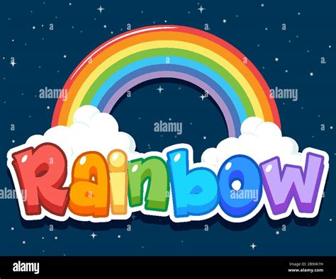 Font Design For Word Rainbow With Rainbow In The Sky Background