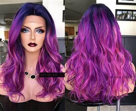 Purple Lace Front Wig Ombre Hot Pink Unicorn Wig Heat Ok Etsy