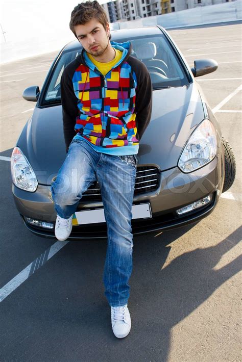 Handsome Man Standing Near His New Car Stock Image Colourbox