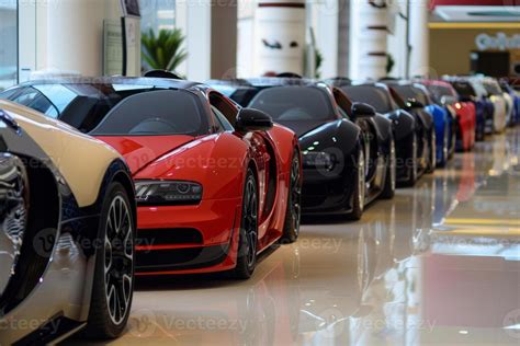 AI generated New cars in the showroom waiting for sale. Generative AI ...