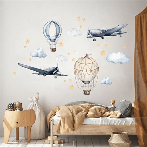 Hot Air Balloon Nursery Wall Decal Watercolor Hot Air Etsy