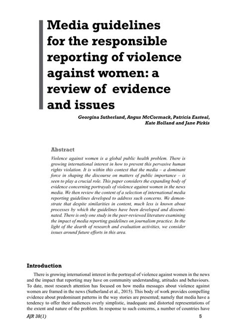 Pdf Media Guidelines For The Responsible Reporting Of Violence Against Women A Review Of