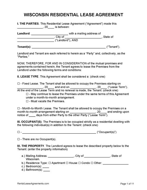 Free Wisconsin Residential Lease Agreement | PDF