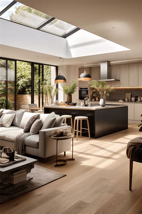 A Living Room Filled With Furniture Next To A Kitchen And An Open Floor