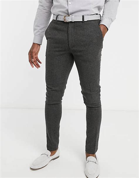 Asos Design Wedding Super Skinny Suit Trousers In Wool Mix Herringbone