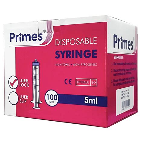 Primes Full Box Luer Lock Disposable Sterilized Syringe Ml Ml