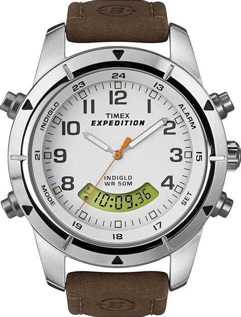 Timex Expedition Fullsize Quartz Watch With White Dial Analogue Digital Display And Brown