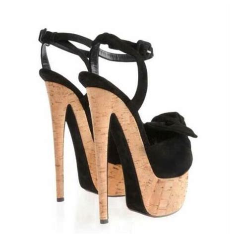 Extrem High Heels Holz Optik Platform Slingback Stiletto Bowtie