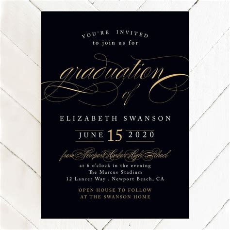 Sophisticated Swash Elegant Foil Graduation Invitations For High School