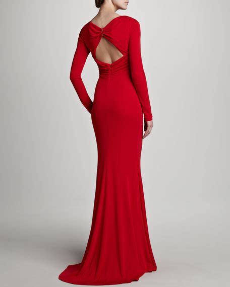 Badgley Mischka Long Sleeve Gown Red