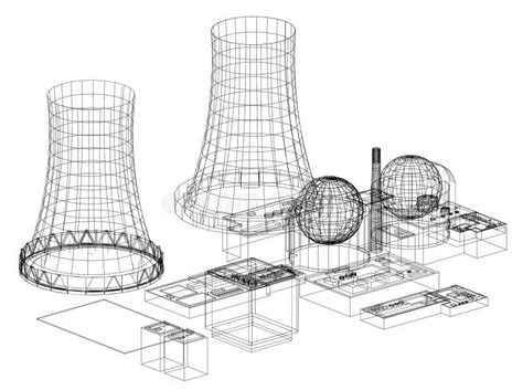 Nuclear Power Plant - Nuclear Reactor Architect Blueprint - Isolated Stock Illustration ...