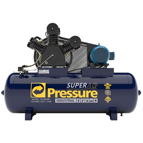 Compressor Pressure Super Ar 40 425 Litros 175 Libras 10 cv Trifásico IP21