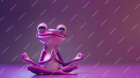 Premium Photo Cute Purple Frog Sitting In A Yoga Pose With A Serene