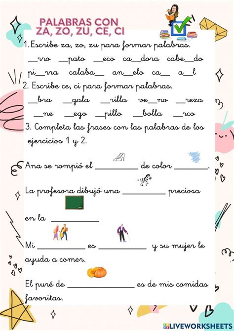 Palabras Con Za Zo Zu Ce Ci Interactive Worksheet Forma Palabras