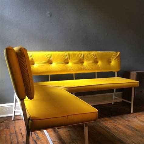 Vintage Kitchen Seating Vinyl L Shaped Bench Atomic Yellow