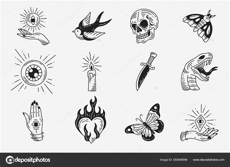 Set Collection Mystical Celestial Dark Holy Simple Minimalism Tattoo