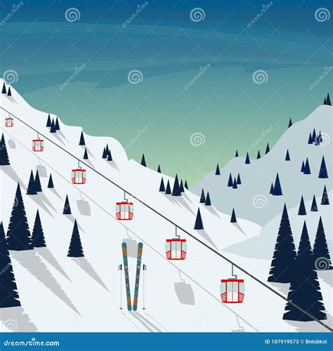 Ski Resort Snow Mountain Landscape, Ski Lifts. Winter Landscape with Ski Slope Covered with Snow ...