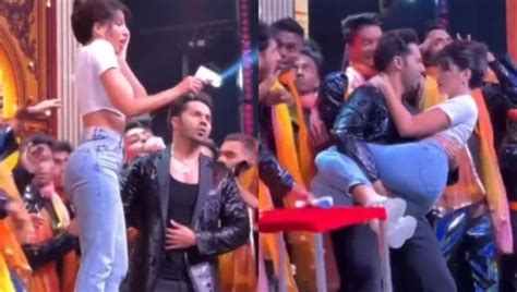 Varun Dhawan Holds Co Star Janhvi Kapoor S Waist And Bites Her Ear Gets Brutally Trolled See