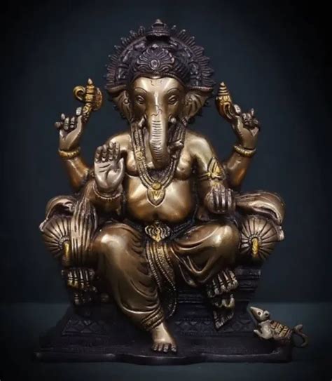 GANESHA STATUE MESSING Hindu Gott Lord Ganesh Elefant Figur Skulptur