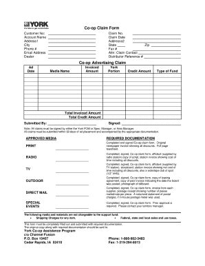 Fillable Online Coop Claim Form Customer No Account Name Address City