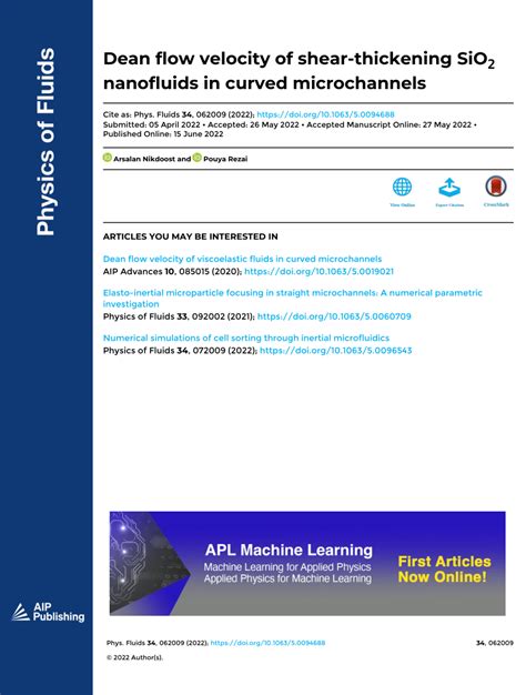 Pdf Dean Flow Velocity Of Shear Thickening Sio 2 Nanofluids In Curved